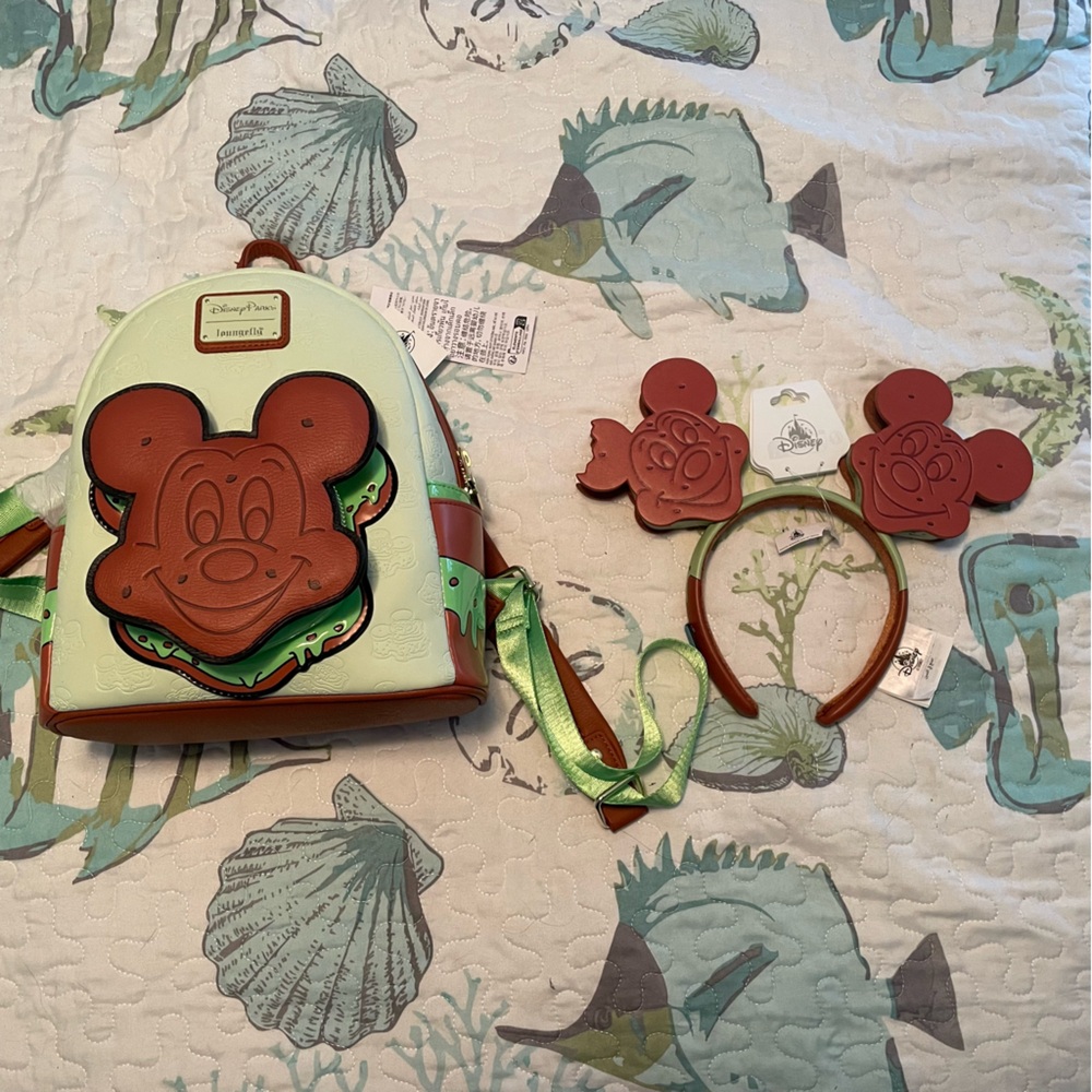 NWT Disney Eats Mickey Mouse Ice Cream Sandwich Loungefly backpack & Ear…